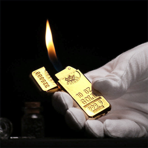gold bar cigarette lighter Gold Plate 999 Brick Bar Butane Gas Lighter Metal Lighter Gifts_ab